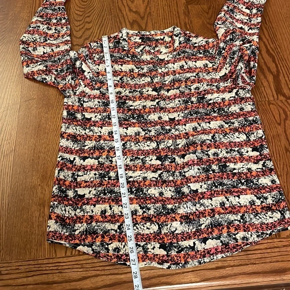 MADEWELL Broadway Broome floral striped 100% SILK 1/2 way button front blouse L